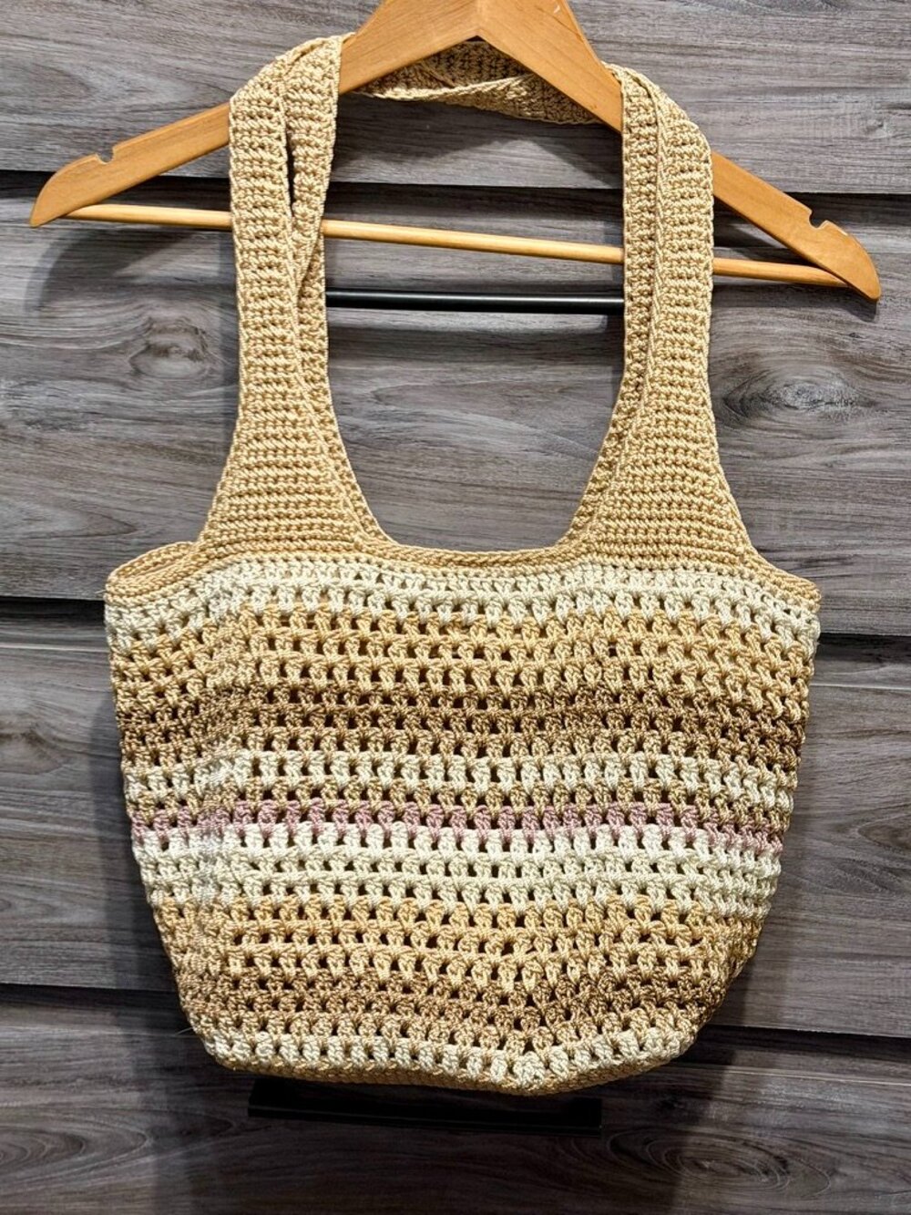 The Sak Metallic Neutrals Crochet Hobo Bag | Boho Knit Tote Bag - Picture 10 of 12